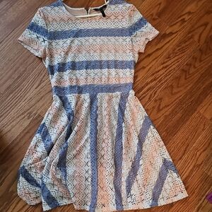 Bcbg Women's Blue and Cream Lace Fit-and-Flare Dress
